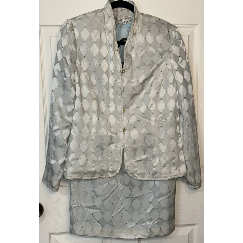 Vtg Anne Crimmins For UMI Collections Size‎ 10 Light Blue 100% Silk 2 Piece Suit